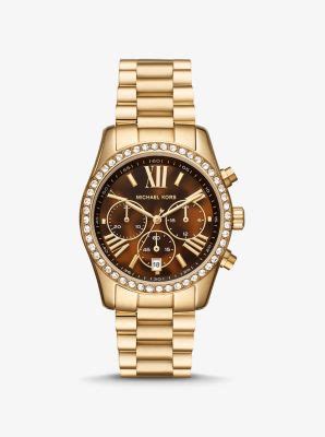 michael kors petite lexington pave gold tone watch.|Michael Kors pave watch.